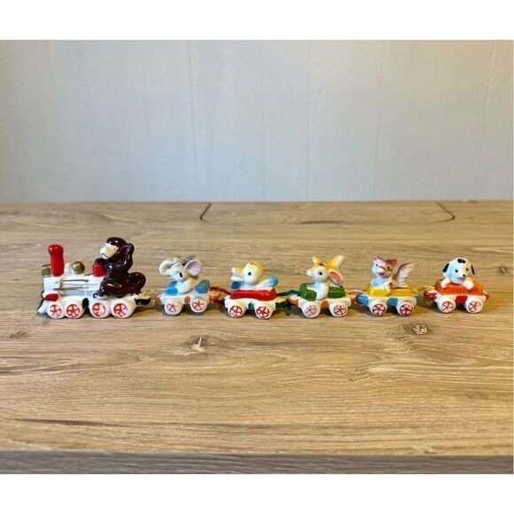 Vintage Ceramic Birthday Candle Train Monkey Animals Zoo Made In Japan Cake Topp - Picture 1 of 7